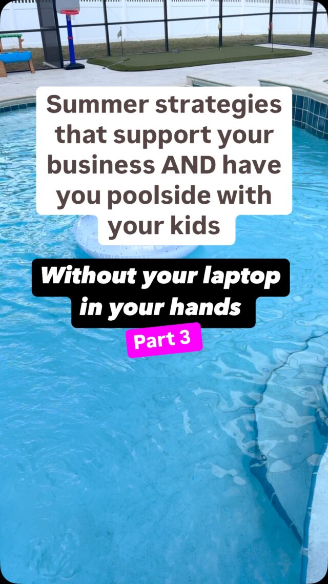 Working on your laptop poolside is NOT the flex it used to be 

& it isn’t where you’ll catch me or my clients this summer. We will be poolside with a book, a marg and a super cute pool boy (hey, hubby!) 

Here’s your third strategy to use: 

→ No launching // No 1:1 client business model 

WHATTTT??? 

Why are we taking this approach? 
Live launching requires you to be ON and summer time is NOT the time for that. There are better ways to make money and you can live launch again in the fall (I’ll help you plan it out!) 

Why no 1:1 clients? If you have a traditional 1:1 format that puts you on multiple calls a week & supporting your clients in Voxer (or another app like that) and again – that means you’re going to have to be ON, you’ll be packing certain weeks with an insane amount of calls so you can go on vacation the next week and honestly it just isn’t going to give you the lifestyle you want to be enjoying this summer <you can pre-book clients and start them once your kids go back to school> 

This summer you’re focusing on your offers that are available all the time and don’t require your 24/7 attention. 

Don’t have an offer like this? We will take something you already have and turn it into a GOLD one. 

If you know how to do this – go on girl and run with it!

Not sure where to get started? 
Come join the other women inside the SUMMER SPRINT & I’ll show you how. 

Here are the details : 

Kick of May 5 
Presale happening now: $199 
4 weeks of HIGH TOUCH, HANDS ON support - directly from me 
This isn’t a course - it’s me helping you create a personalized plan. 

DM me SUMMER to secure your spot